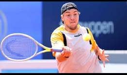 Jan-Lennard Struff wins 81 per cent of his first-serve points to defeat Andrej Martin on Tuesday in Munich.