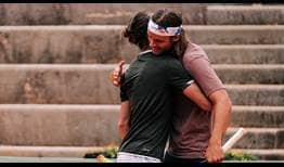 Hunter Reese and Sem Verbeek celebrate the doubles title at the Oeiras Open 125.