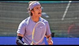 Italian Lorenzo Musetti earns four service breaks in a three-set win against countryman Gianluca Mager on Tuesday.