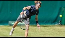 Fourth seed Andrey Rublev beat his doubles partner, Karen Khachanov, on Tuesday in Halle.