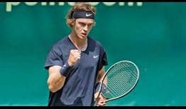 Fourth seed Andrey Rublev beats Jordan Thompson on Wednesday in Halle.
