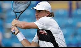 Max Purcell beats top seed Gael Monfils on Wednesday for a place in the Eastbourne quarter-finals.