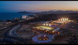 A view of Los Cabos and Grandstand Caliente at night.
