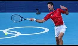 Novak Djokovic defeats Hugo Dellien on Saturday to reach the second round in Tokyo. 