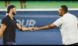 Jack Sock and Nick Kyrgios advance to the second round in Atlanta with a straight-sets win against Aisam-Ul-Haq Qureshi and Divij Sharan.