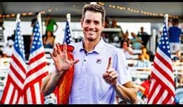 John Isner lifts his sixth Atlanta trophy on Sunday evening after beating Brandon Nakashima in straight sets.
