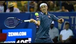 Kei Nishikori breaks three times on his way past Sam Querrey in the opening round in Washington.