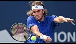 Stefanos Tsitsipas wins 93 per cent of his first-serve points on Thursday in a straight-sets win against Karen Khachanov.