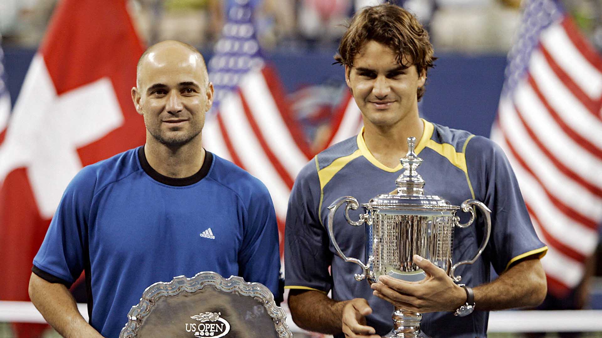 <a href='https://www.atptour.com/en/players/andre-agassi/a092/overview'>Andre Agassi</a>, <a href='https://www.atptour.com/en/players/roger-federer/f324/overview'>Roger Federer</a>