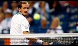 Daniil Medvedev breaks John Isner's serve four times to defeat the American in straight sets on Saturday.
