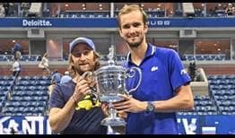 Gilles Cervara and Daniil Medvedev celebrate Medvedev's first major title on Sunday at the US Open.