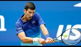 Novak Djokovic fires a backhand during the US Open final on Sunday.