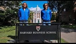 Stefanos Tsitsipas and Feliciano Lopez visit Harvard Business School ahead of the start of the Laver Cup in Boston.