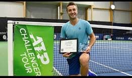 Liam Broady lifts his first ATP Challenger trophy, prevailing in Biel, Switzerland.