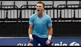 Liam Broady celebrates his maiden ATP Challenger title in Biel, Switzerland.