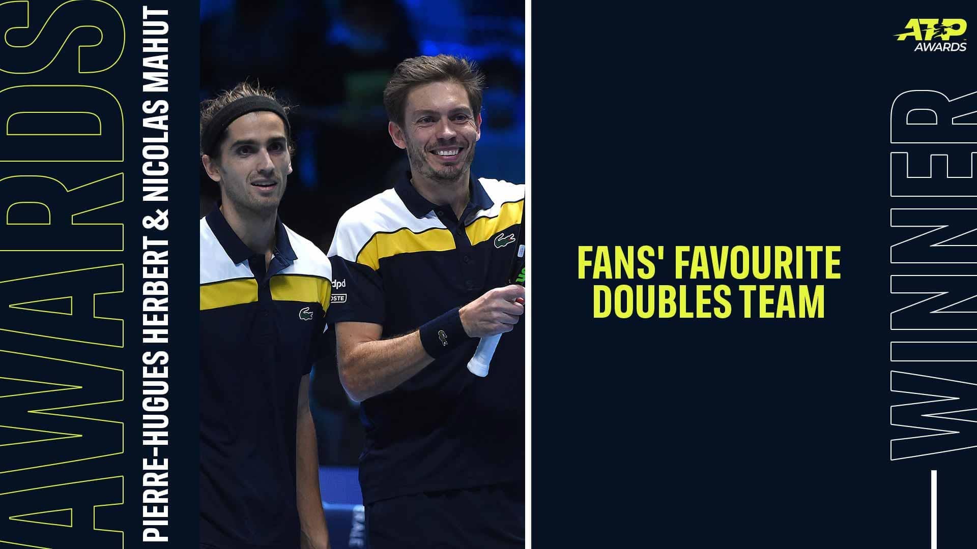Frenchmen Pierre-Hugues Herbert & Nicolas Mahut have been voted as the Fans' Favourite doubles team in the 2021 ATP Awards.