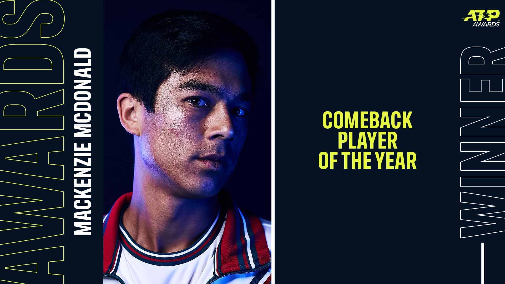 American Mackenzie McDonald has been selected by peers as the Comeback Player of the Year in the 2021 ATP Awards. 