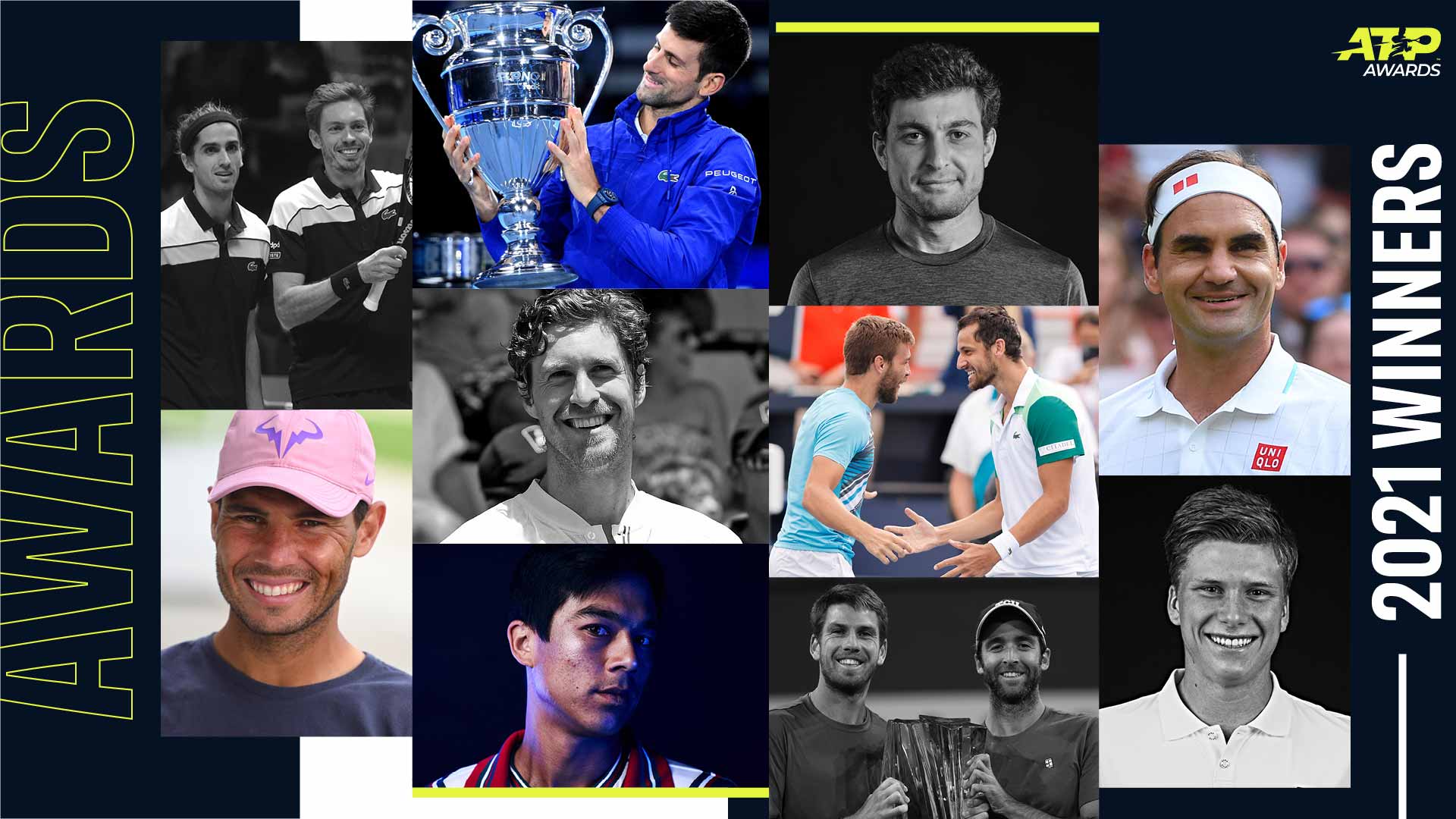 Novak Djokovic, Rafael Nadal and Roger Federer are among the winners in the 2021 ATP Awards.