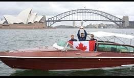 Canada celebrates winning the ATP Cup title by enjoying a boat ride by the Sydney Opera House on Monday. 