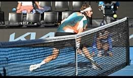Stefanos Tsitsipas in action against Benoit Paire in the Australian Open third round.