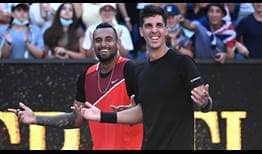 Nick Kyrgios and Thanasi Kokkinakis defeat Tim Puetz and Michael Venus on Tuesday in Melbourne. 