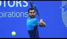 Yuki Bhambri in action on Day One in Pune. 