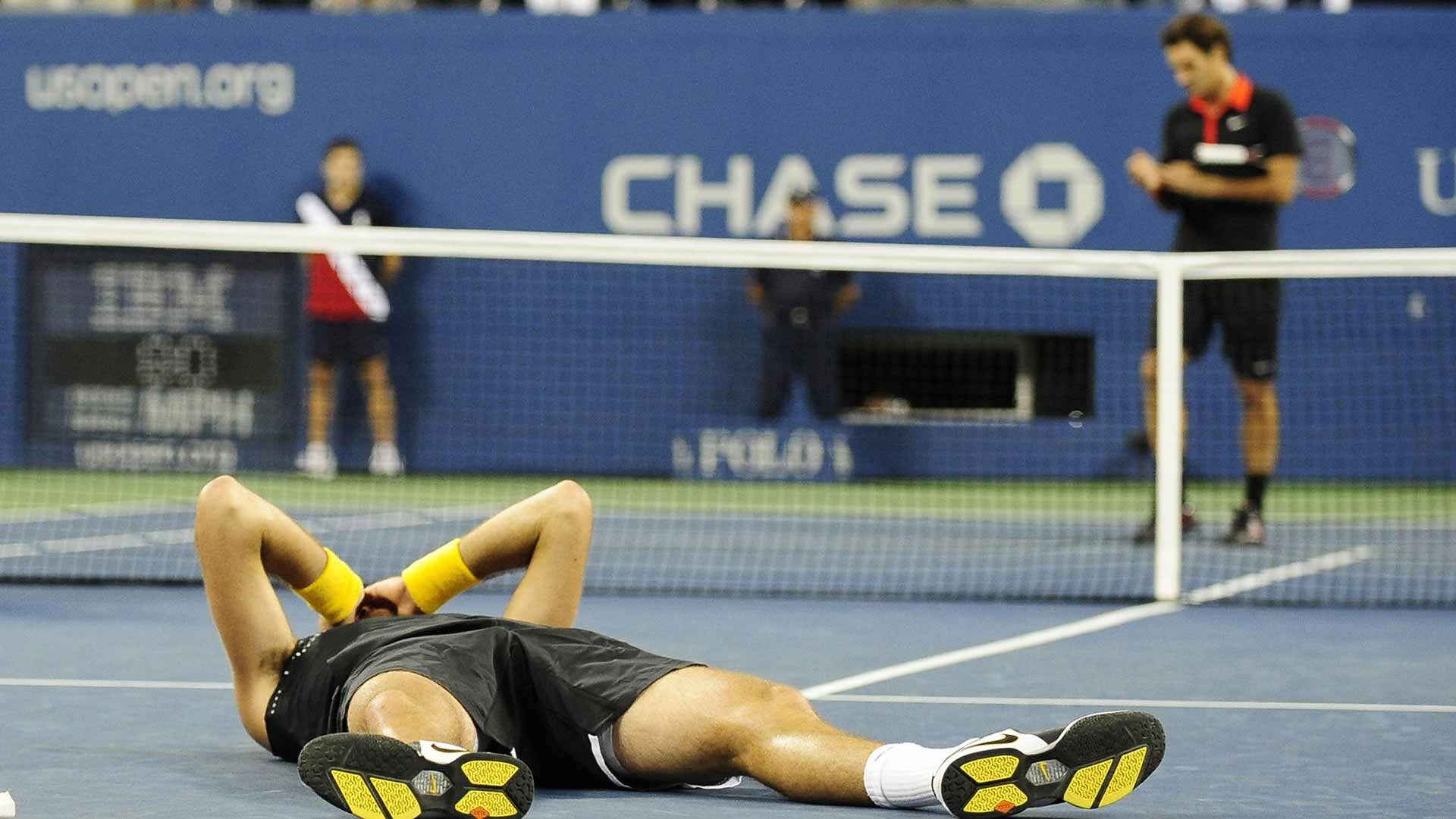 Juan Martin del Potro celebrates victory over Roger Federer in the 2009 US Open final.