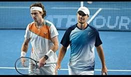 Andrey Rublev and Denys Molchanov defeat Raven Klaasen and Ben McLachlan on Sunday in Marseille. 