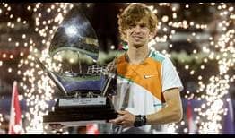 Andrey Rublev defeats Jiri Vesely in Dubai on Saturday to lift his 10th ATP Tour trophy.