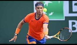 Rafael Nadal wins one of several next exchanges with Carlos Alcaraz.