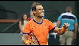 Rafael Nadal celebra su victoria ante Carlos Alcaraz en el BNP Paribas Open.