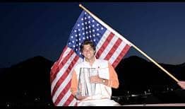 Taylor Fritz celebrates becoming the first American man to win the title in Indian Wells since Andre Agassi in 2001.