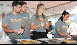Carlos Alcaraz, Pablo Carreno Busta, Paula Badosa and Ons Jabeur serve lunch at the Miami Rescue Mission on Tuesday.