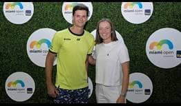 Hubert Hurkacz and Iga Swiatek celebrate their respective wins at the Miami Open presented by Itau.