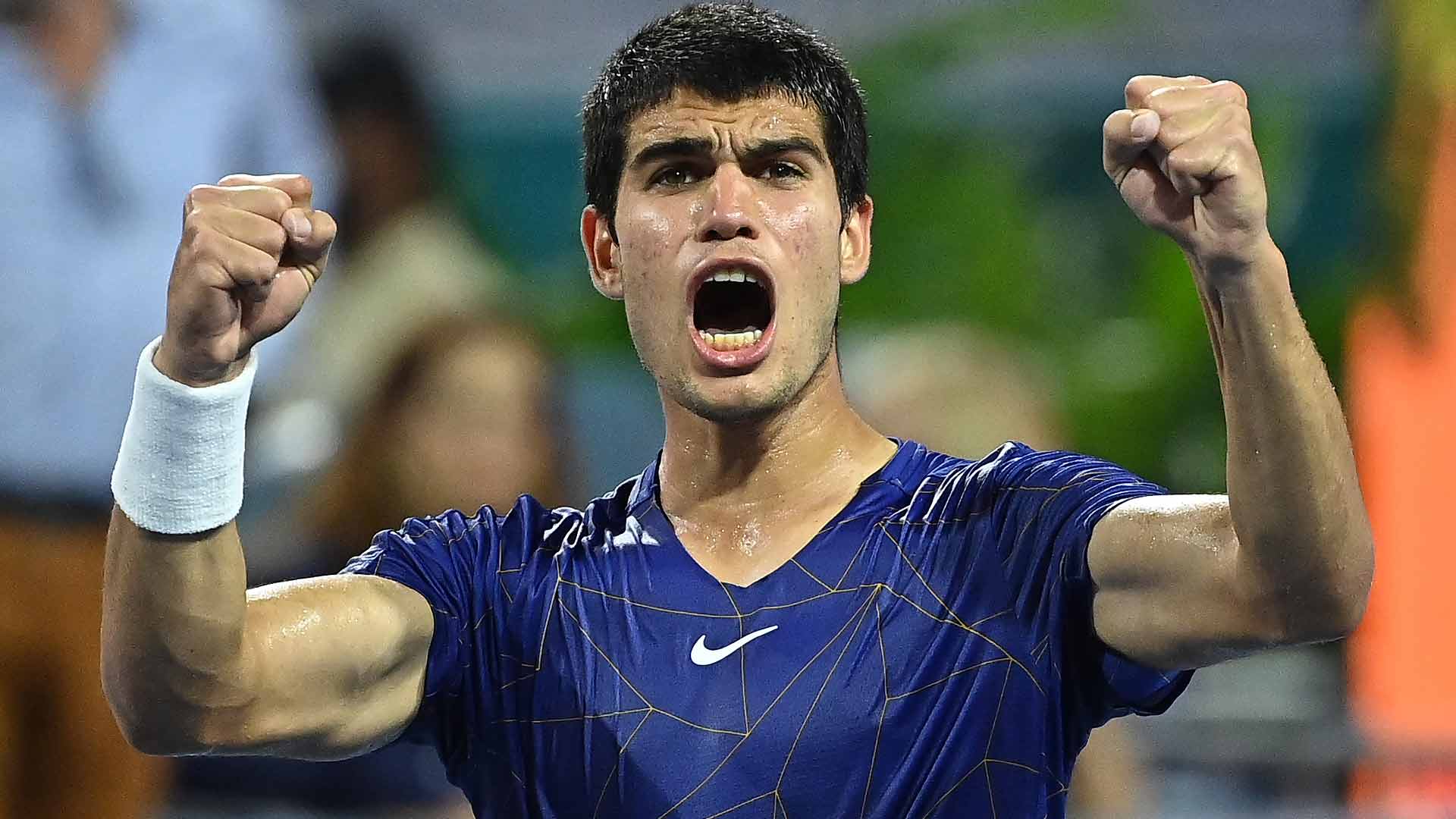 Carlos Alcaraz earned his 50th tour-level victory in the Miami semi-finals.