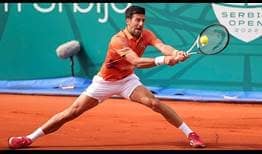 Novak Djokovic in action against Andrey Rublev on Sunday in Belgrade.