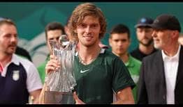 Andrey Rublev lifts the trophy in Belgrade on Sunday.