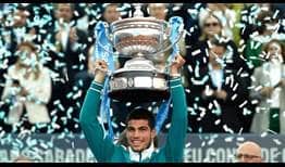 Carlos Alcaraz lifts his first Barcelona trophy after winning both his semi-final and final on Sunday to triumph.