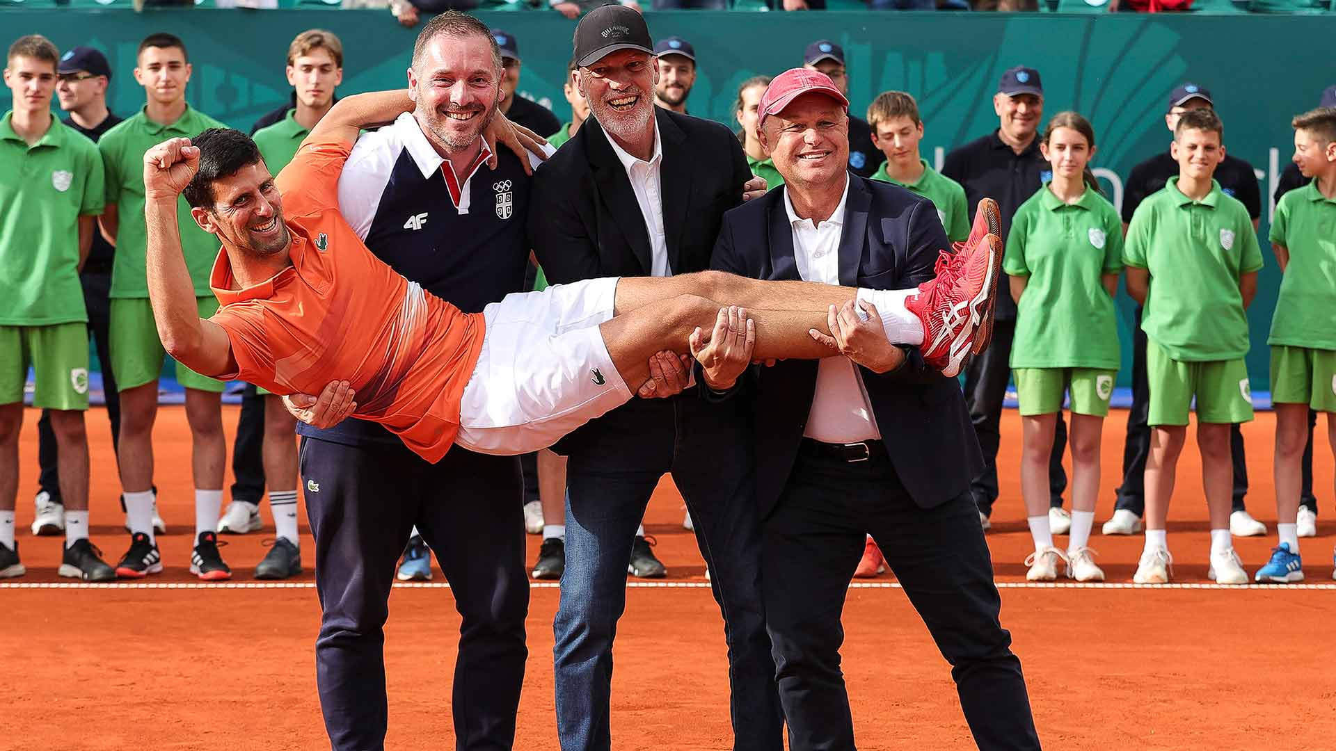 Novak Djokovic and his former team members in Belgrade