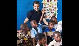 Roger Federer visits a preschool in Malawi.