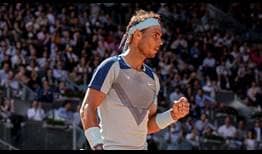 Rafael Nadal compite ante David Goffin en los octavos de final del Mutua Madrid Open 2022.