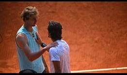 Alexander Zverev consoles Lorenzo Musetti after the Italian's retirement at the Mutua Madrid Open on Thursday.