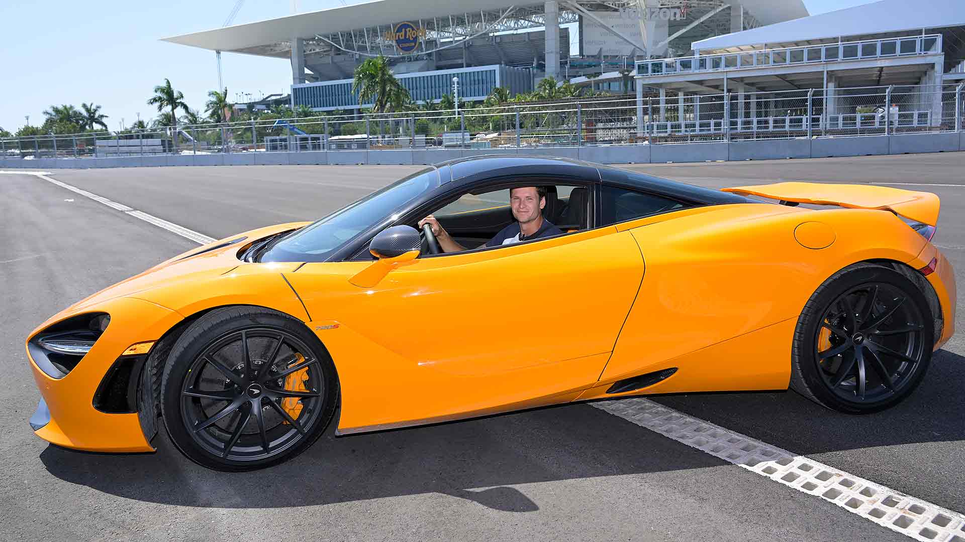 Hubert Hurkacz enjoys a spin on the Formula 1 Grand Prix course in Miami.