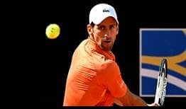 Novak Djokovic in action against Stefanos Tsitsipas on Sunday in Rome.