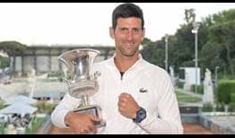 Novak Djokovic celebrates winning his 38th ATP Masters 1000 title on Sunday in Rome.