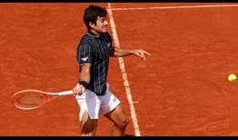 Cristian Garin in action on Saturday at Roland Garros.