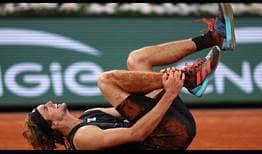 Alexander Zverev after twisting his ankle late in the second set against Rafael Nadal.