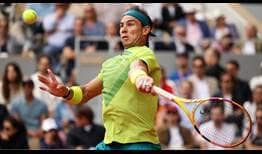 Rafael Nadal in action in the first set against Casper Ruud on Sunday at Roland Garros.
