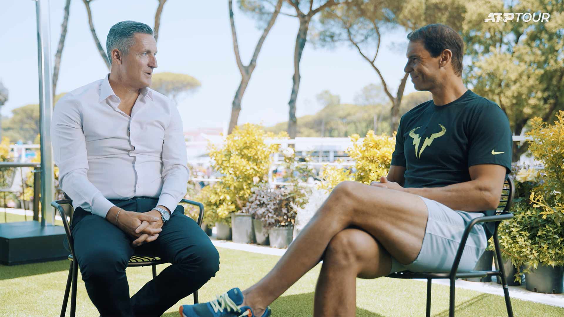 El presidente de la ATP Andrea Gaudenzi habla con Rafael Nadal en Roma sobre OneVision.