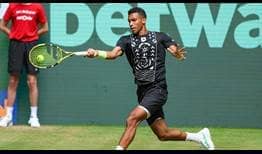Felix Auger-Aliassime in action against Marcos Giron in Halle on Tuesday.